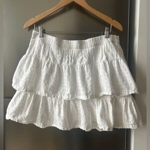 White Cotton Eyelet Tiered Mini Skirt Size Large Boho Summer